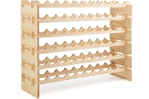 RELAX4LIFE Portabottiglie Vino per 36/72/108 Bottiglie in Legno, Cantinetta a 6/9 Livelli, Ripiani Impilabili con Montaggio a Incastro, Scaffale Salvaspazio,Vintage, per Cucina, Bar (60 bottiglie)