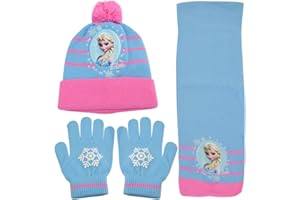FISAPBXC Frrozen Invernale Set per Bambini, 3 Pezzi Frrozen Inverno Caldo Accessori maglia Stampato con Motivi Cartoon Inverno Guanti, Sciarpa e Cappello per Regalo di compleanno per Bambini