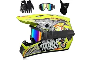 Juventud Niño ATV Casco de Motocross, con Gafas Mascarilla Guantes, Cara Completa MTB Enduro Karting Casco de Moto, Unisexo BMX Carreras Quad Dirt Bike Chocar Casco