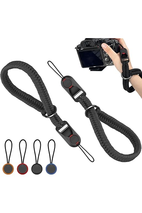 Cinturino da polso per fotocamera / Nero / Paracord / realizzato con Peak Design Anchor Links - Italia
