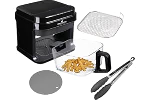 ‎KEMAR KITCHENWARE KHF-550 Heißluftfritteuse, 5,5 Liter,1.200W, Touchdisplay,Frittierkorb aus Glas ohne Beschichtung, Airfryer mit Zange und Silikonuntersetzer (KHF-550 Standardausführung)