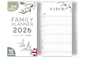 SPIELEFABRIK Family calendar 2026 5 columns FLORAL family planner 2026 and Oct-Dec 2025, wall calendar 23 x 43cm, planner for family 2026, Boho, flowers, design