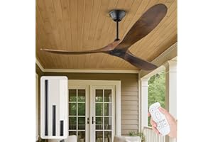 177cm Deckenventilator im Freien ohne Licht, Deckenventilator Leise mit Fernbedienung, Moderner Deckenventlator Groß, Reversibler DC Motor, Deckenvetilator für Niedrige Räume Terrassenüberdachung