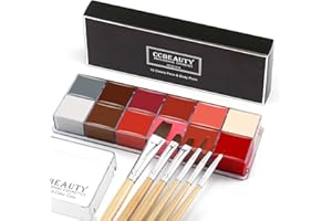 CCbeauty Professional Face Paint Oil for Adult 12 Colors Halloween Body Art Party Fancy Make Up with 6 Wooden Brushes,Light