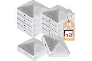 h2i Tappo per pali | acciaio zincato | 91 x 91 mm | 10 pezzi | Tappo di copertura angolare per pali in legno da giardino e pali di recinzione a forma di piramide | Protezione dalle intemperie per