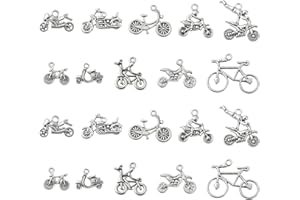 Stiesy 100Pcs 10 Styles Tibetan Silver Bicycle Charms Vintage Motorbike Pendant Charms Antique Transportation Vehicles Charm for Jewellery Making DIY Bracelet Crafting