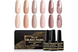 Shining She Vernis Semi Permanent Nudee, 6 Couleurs Rose Nude Champagne Paillettes Vernis à Ongles Gel Soak Off UV/LED Semi-permanent Manucure Kit Pour Salon De Manucure DIY Home, 8ml