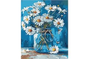 Miquans Art Peinture Par Numéros Pour Adulte, DIY Peinture Acrylique Pour Adultes Enfants Débutants Facile sur Toile (40×50 cm) Vase avec Peintures et Pinceaux Marguerite