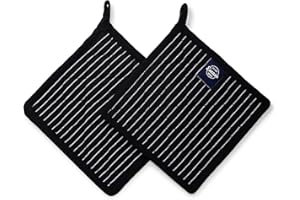 ENCASA XO Encasa Homes 8 Inch Horno Portabotes de Microondas (Juego de 2 Piezas) para Cocinar y Hornear - Resistente al Calor, Grueso y Seguro - Carnicero Rayas Negro
