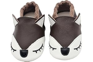 Henagehde Chaussons Cuir Souple Bébé Fille Garçon Chaussure Antidérapantes Premiers Pas Chaussons Dessin animé Chaussons Enfants Pantoufles Pré-Marcheurs 0-2 Ans
