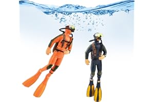 Bekecidi Paquete de 2 Decoraciones para Tanques de Peces Pequeño Buzo Adorno Decorativo Colgante Flotante para Accesorios creativos para Tanques de Peces, Decoraciones para acuarios(Azul + Naranja)