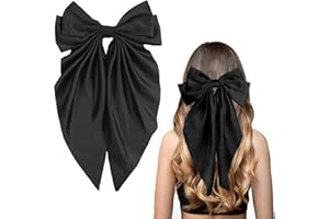 ZhongShuang Black Hair Bows - Soft Satin Silky Hair Clips with Long Ribbon, Cute Gifts for Women & Girls