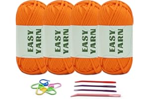 ‎RIDDUR 4 X 50g Häkelgarn Wolle zum Häkeln Dickes Garn Häkelwolle Easy Häkelgarn Chenille Schlauchgarn zum Häkeln gut Sichtbare Maschen, Plüschwollezum für Anfänger Baumwoll-Nylon-Orangefarbenes
