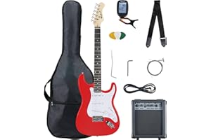 McGrey Rockit ST Set Chitarra Elettrica 8 pezzi per principianti: chitarra, amplificatore, corde, custodia, accordatore, plettri, tracolla e cavo. Colore Fiesta Red.
