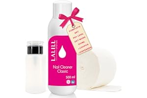 LALILL Limpiador de Uñas 500ml - Set con 1000 Discos de Algodón y Dispensador 200ml - Cleaner Profesional para Uñas de Gel y Acrílicas - Preparador de Uñas con Algodón sin Pelusa