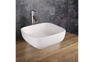 Clickbasin Square Countertop Bathroom Basin in White Ceramic 400mm Square Curved Corners Sink | Corta