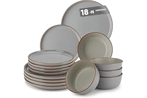 vancasso Reno Stoneware Dinner Set for 6, 18 Pieces Plates and Bowls Set with Dinner Plates, Dessert Plates & Cereal Bowls, Grey Speckled Crockery Set, Chip & Scratch Resistant