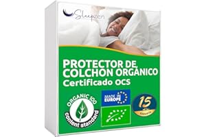 SLEEPZEN Protector de Colchon 70x190 cm Algodón Orgánico Certificado OCS® - Oeko-Tex®, Fabricado en España, Funda Colchon, Cubre Colchon, Muy Confortable, 100% Natural Sano y silencioso - No Impermeable