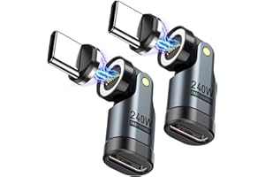 VAFOTON 240W USB C Magnet Adapter, 9-Pin Magnetischer Adapter (2 Pack), 540° Drehung Typ C Magnetisch Adapters, Unterstützt PD 240W 5A Quick Charge, Data Transfer, Für MacBook Pro/USB-C Laptop