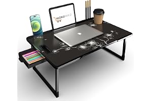 OPTIFINE Study Table/Bed Table/Foldable and Portable Wooden/Writing Desk for Office/Home/School (Black-COTTED-BLACKFLOWER)