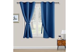 XWZO Blickdichte Vorhänge Verdunklungsvorhänge mit Ösen 2 Stücke Gardienen mit Raffhalter Lichtundurchlässige Vorhänge für Schlafzimmer,WonhzimmerBüro,138x117 cm, Blau