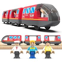 Tren Eléctrico De Juguete Con Locomotora Y Vagón – Compatible Con Vías De Madera, Luces Y Sonidos, Imanes Para Acoplar, Regalo Educativo