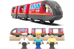 LiRiQi Treno Elettrico per Bambini, Locomotiva ad Azione a Batteria Rail Treno passeggeri, Auto Giocattolo compatibile con Thomas Brio, Giocattolo Regali per Ragazze Ragazzi 3 4 5 6 7 anni, Rosso