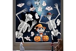 QRTDXP 9 Sheets Halloween Window Stickers, Skeleton Window Cling Decals with Ghost Pumpkins Perfect for Halloween Party Decoration