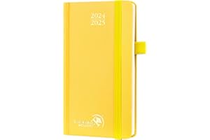 POPRUN Agenda de Poche 2025 16,5 x 9 cm D'août 2024 à déc 2025 - Petit Planner Semainier Scolaire 17 Mois Couverture Rigide avec Intervalle Horaire, Papier Certifié 80 g/m² - Jaune clair