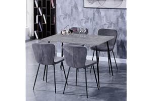 ‎GOLDFAN GOLDFAN Esstisch mit 4 Stühlen Essgrupp Rechteckiger Tisch und Stoff Stuhl Wohnzimmertisch Beton Design für Esszimmer Küche Grau 110cm