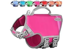 VIVAGLORY Neoprene Schwimmweste Hund, Rettungsweste Hund für Bootfahren, Schwimmweste, Schwimmhilfe & Leichte, M, Himbeer Pink