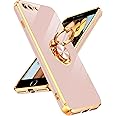 LeYi for iPhone 7 Plus/8 Plus Phone Case, Protection Cover with Ring Holder, [Shiny Plating Gold Edge] Flexible Silicone Lightweight Luxury for iPhone 7+ /8+ Cover, Pink