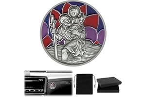 DXLing Placa de San Cristóbal para Coche Ø 4 cm Medalla de San Cristóbal para protegernos y Venir a casa Imán de Coche de San Cristóbal con imán Bolsa de Terciopelo y Pegatinas Adhesivas de Doble Cara