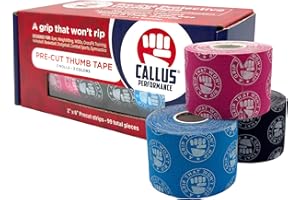 CALLUS PERFORMANCE Premium Athletic Stretch Tape | Pre-Cut 2x6 Thumb Tape for Hook Grip – Protect, Stretch and Sticks for Toughest Workouts Fitness Gym, Sports and Climbing | Prevent rips | 3-Pack 3 Colors