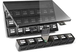 GOTRUST Pudełko na tabletki, 28 dni, pojemnik na tabletki, 4 tygodnie, 7 dni, 1 przegródka, duże kieszenie, czarny miesięczny organizer na witaminy, oleje rybne, leki, Große