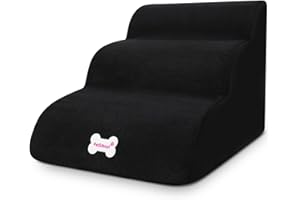 FLOVIPPET Scale per Cani 3 Gradini, Gradini per Cani per Letti Alti, Scaletta per Cani con Rimovibile e Lavabile Copertura, Rampa Per Animali Domestici in Schiuma ad Alta Densità (Nero,M)