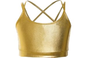 LiiYii Crop Top da Ballo Danza Classica Bambina Reggiseno Sportivo Spalline Incrociate Metallizzata Lucida Canotta Canottiera da Jazz Ballo di Strada Dancewear
