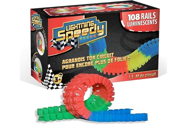 LIGHTNING SPEEDY 1,50 mètre pour agrandir Son Circuit avec 108 Rails Flexibles et luminescents dans Le Noir