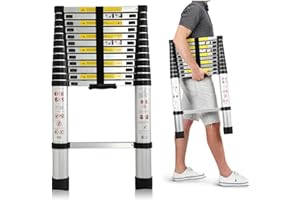 FEIDAK Alu Teleskopleiter 2,6M/3,2M/3,8M/4,4M Ausziehbare Leiter, Klappleiter Stehleiter Rutschfester, Ausziehleiter Mehrzweckleiter, Tragbar Leichte Leiter Haushaltsleiter 150 kg Belastbarkeit