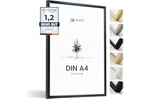 Heimlich® - Cadre photo A4 21 x 30 cm, aluminium noir - Cadre pour documents, certificats, diplômes avec plastification - Montage mural ou sur table