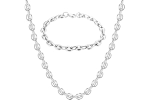 YADOCA Ensemble Collier et Bracelet Grain de Café Homme Argent Or - Chaîne Acier Inoxydable - Collier 56 Cm, Bracelet 21.5cm - 7mm/9mm/11mm