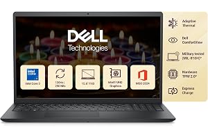 Dell 15 (Previously Inspiron) Laptop, 14th Gen Intel Core i3/Core 3 100U Processor, 8GB DDR4, 512 SSD, 15.6" FHD 120Hz IPS AG 250 nit Display, Win 11 + Office H&S 2024, Carbon Black, 1.63Kg
