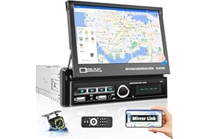 HIKITY [ 7'' Écran Tactil Motorisé Rétractable] 1 Din Autoradio, Post Radio Voiture Bluetooth Main Libres, FM Radio, Aux-in USB TF, SWC + Caméra de Recul