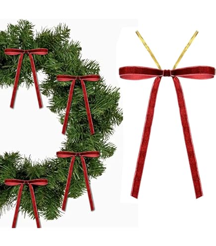 Grandi Fiocchi Di Natale Per Ghirlanda, Fiocco Decorativo Per Albero Di Natale, Fiocchi Decorativi In Velluto Rosso, Fiocco Da Appendere All'albero Di Natale, Fiocchi In Velluto Per Decorazione Della