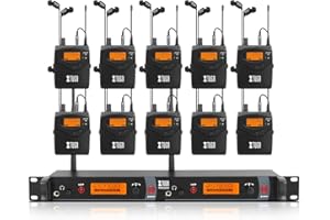 XTUGA Système de Moniteur in Ear sans Fil 10 bodypacks, système métal écouteurs Intra-Auriculaires, Type scène/Studio (RW2080)