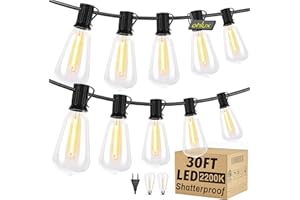 OHLUX 9m/30FT Lichterkette Outdoor Weihnachten Außen Festoon Lichter mit Stecker 17 ST38 LED Birnen 2200K Warmweiß IP65 Wasserdichte Verlängerbare Hängeleuchten Fairy Lights für Garten, Terrasse, Pavillon