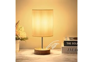 Aomeya Touch Control Table Lamp,3-Way Dimmable Bedside Lamps Nightstand Lamps with White Fabric Shade for Bedroom Living Room (Wood-1)