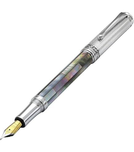 Xezo Maestro Stylo Plume A Pointe Moyenne Fabrique A La Main En Nacre Noire Plaque Platine
