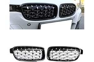 GSRECY Per F30 F31 2012-2018 Serie 3 318d 320d 330d 320i 328i 335i 335i xDrive Twin FIns Coppia griglia griglia paraurti anteriore Kindey (Diamond-Gloss Black)
