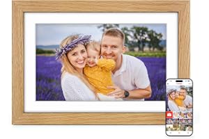 Frameo Digitaler Bilderrahmen Holz WLAN mit 32GB, 10.1 Zoll Elektronischer Bilderrahmen 12